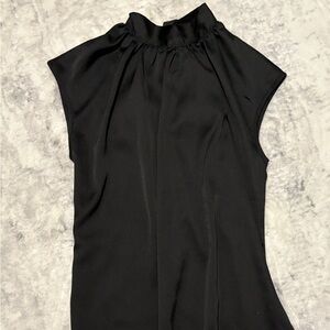 Black Mock Neck Cap Sleeve Blouse